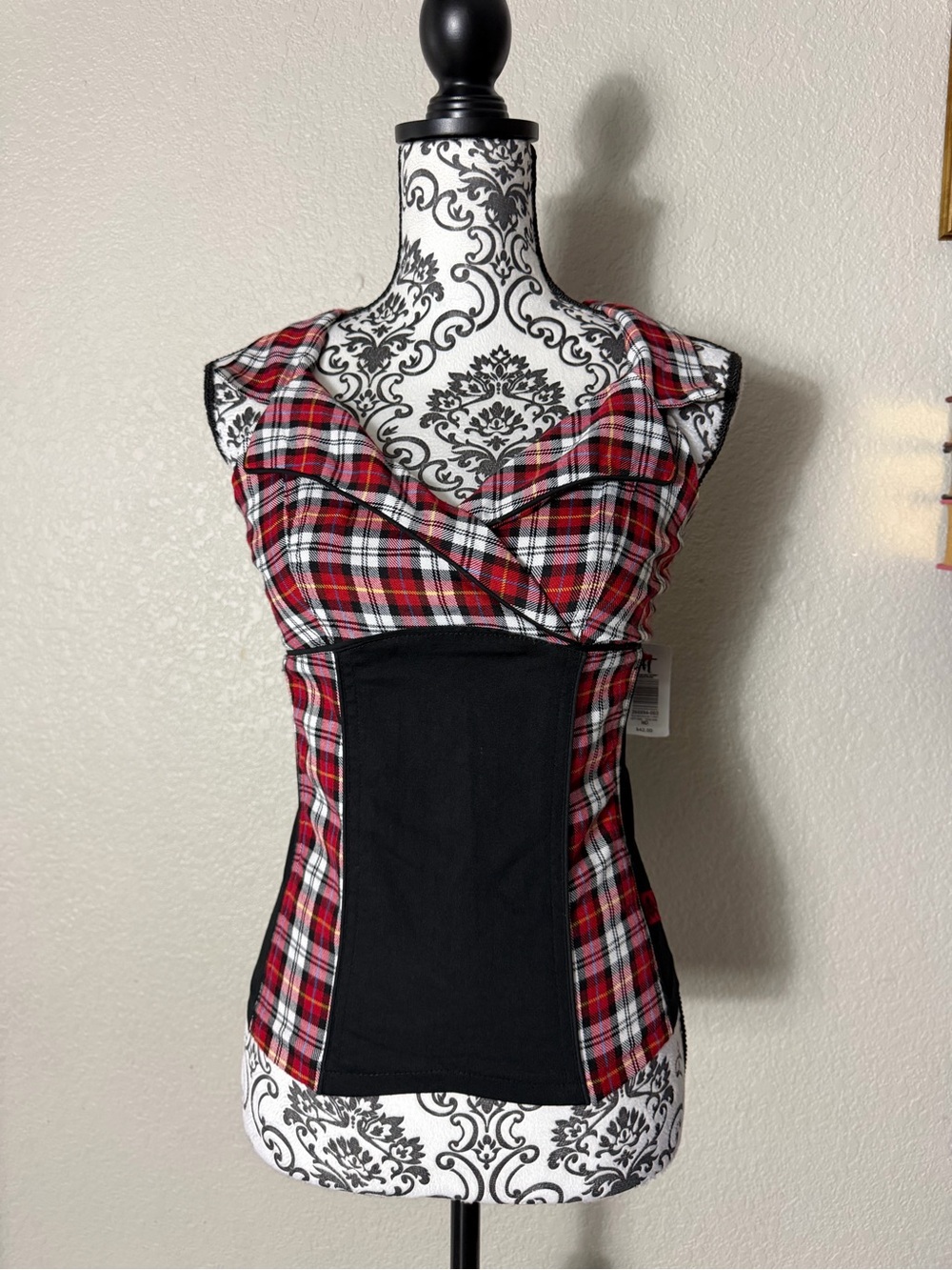 Tripp NYC Red Plaid Tank with Black Front Panel